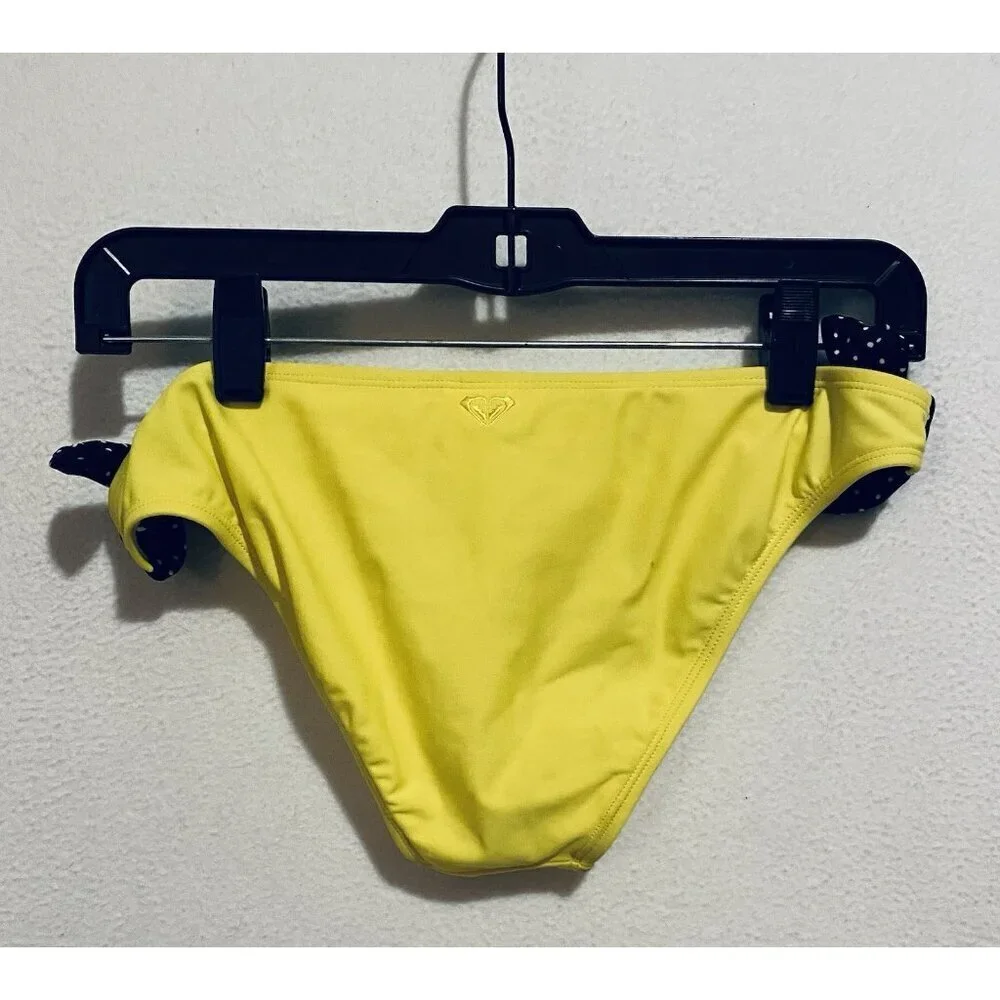 Roxy Swimwear Womens Medium Bright Yellow Bikini Bottom Polka Dot Side Ties Boho